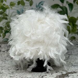 White feather table lamp with black base